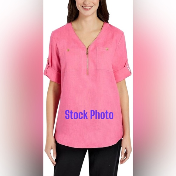 Ellen Tracy Tops - EUC Ellen Tracy Linen Fuchsia Tunic 1 x missing a button on pocket Saks 5th Ave